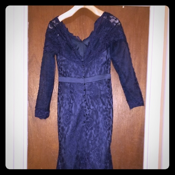 navy blue long sleeve mermaid dress